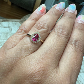 Dark Pink Pear Ring